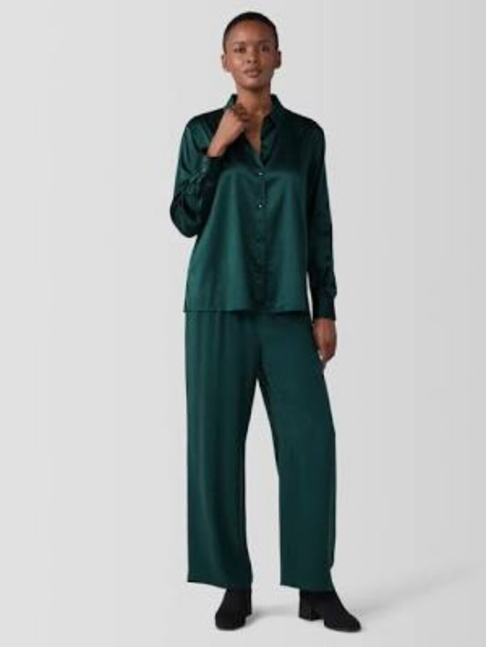 Eileen Fisher Silk Georgette Crepe Straight Pant - Green Plus Size-3x - MSRP 248